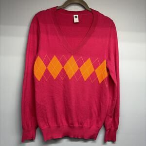 Gap Y2K Women’s Argyle Long Sleeve Sweater - Pink & Orange V-neck/Sz Large/HOL08